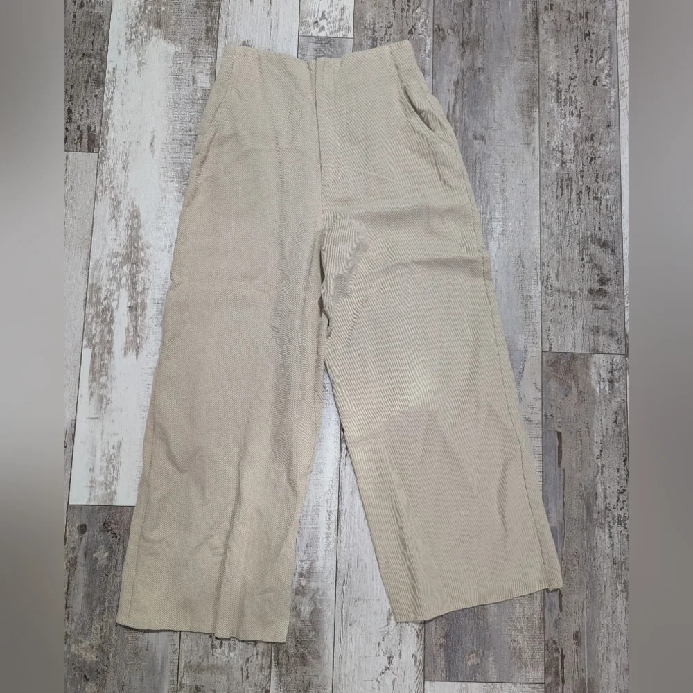 Zara High Waisted Linen Pants Cream Wide Leg Size M‎